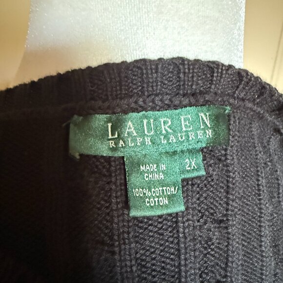 Lauren Ralph Lauren Black Cotton Cable Knit Sweater Monogram Long Sleeve sz 2X - Picture 6 of 7